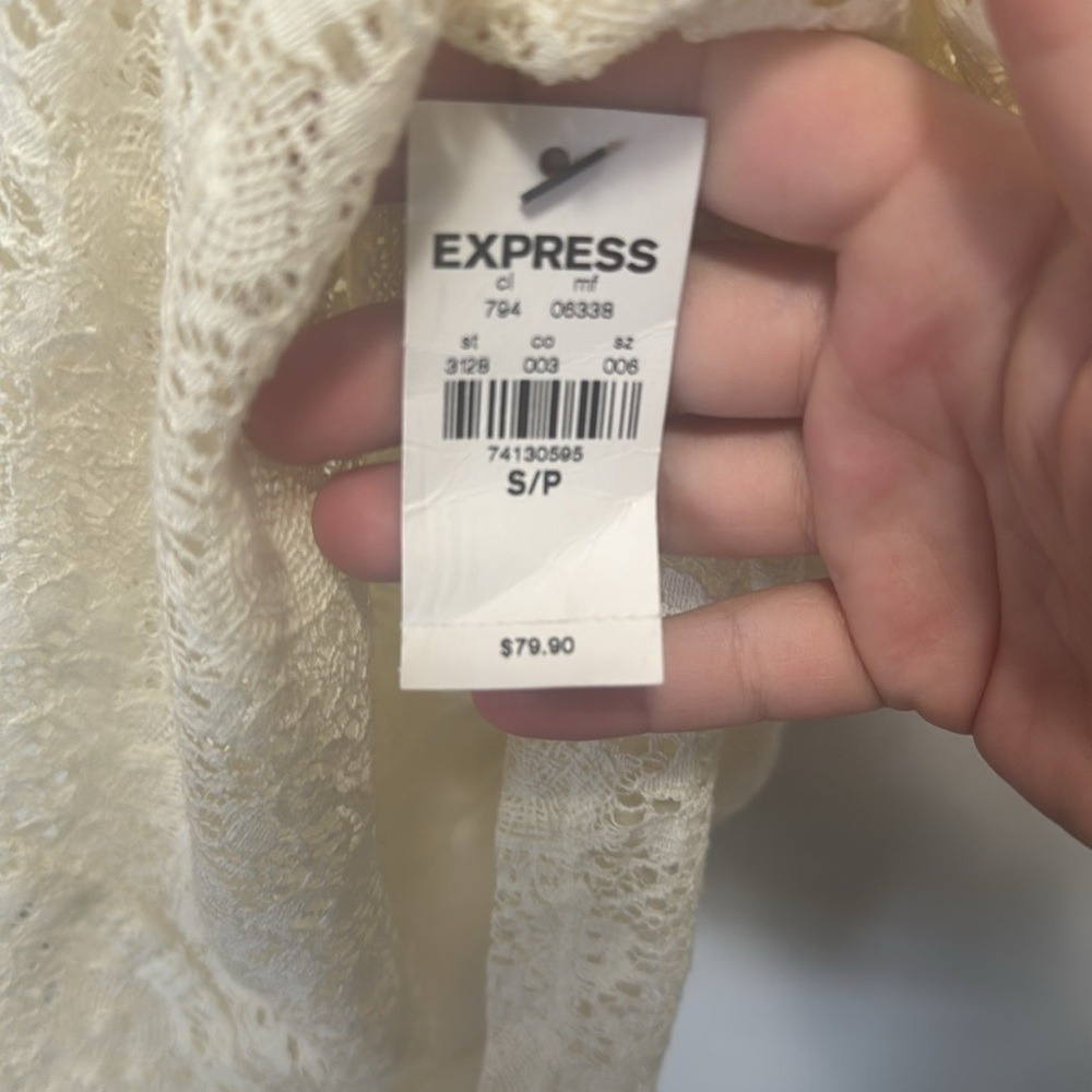 Express Ivory Lace Embroidered Long Sleeve Sheath Dress White Black Small NWT - Picture 6 of 15